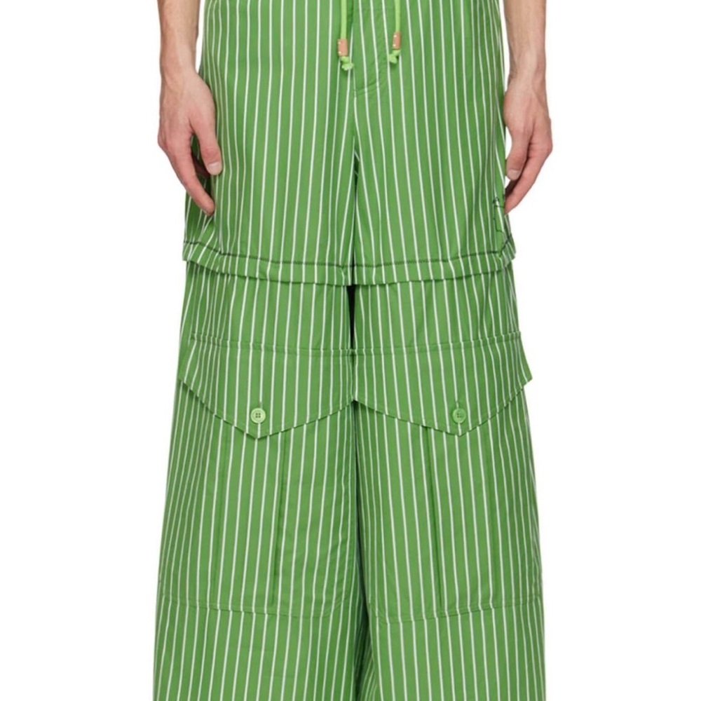 Green Striped Wide-Leg Pants